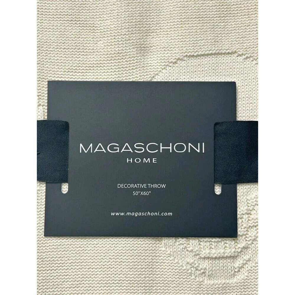 Magaschoni Home Halloween Embossed Skull Throw Blanket Ivory Gold Printed Cotton